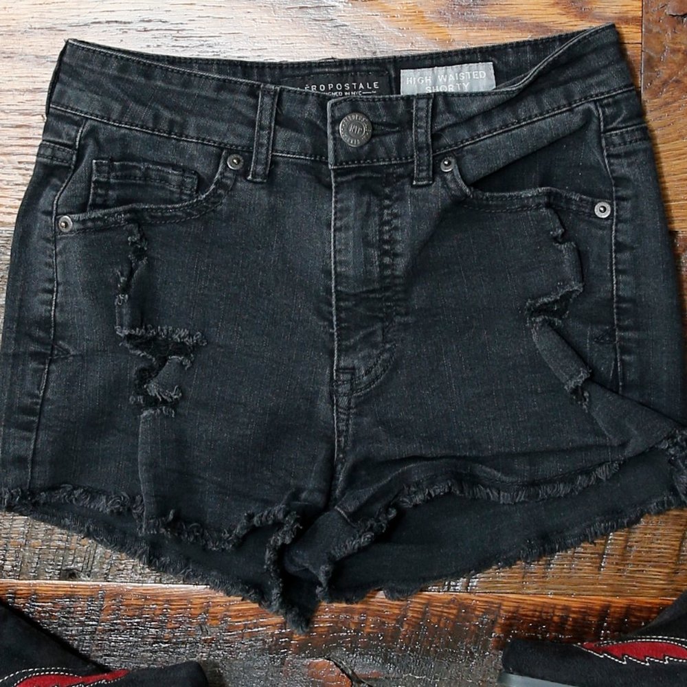 Washed Black Distressed Cut Offs